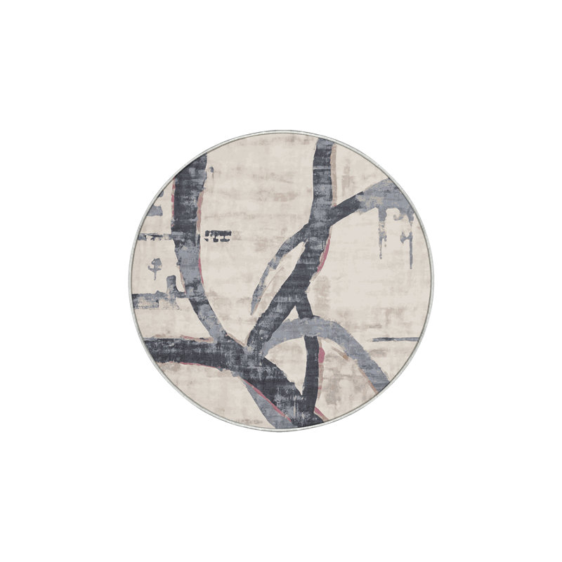 Tapis beige soyeux et moelleux, Rond 5 pi