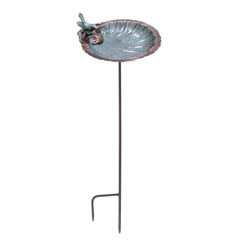 Antique Brass Scallop Shell Birdbath with Stake