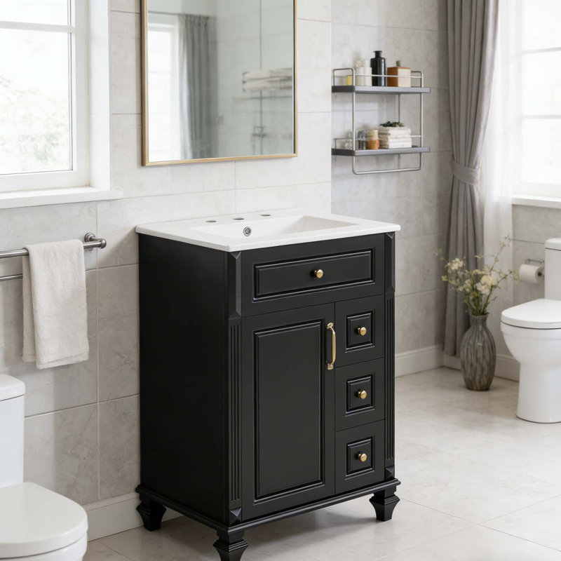 Meuble-lavabo autoportant avec lavabo en céramique, Noir