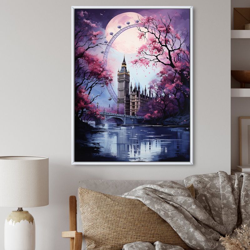 Carrousel éternelle IV de la grande roue mauve, reproduction sur toile, H 32 po x l 24 po x P 1 po, Cadre flottant blanc