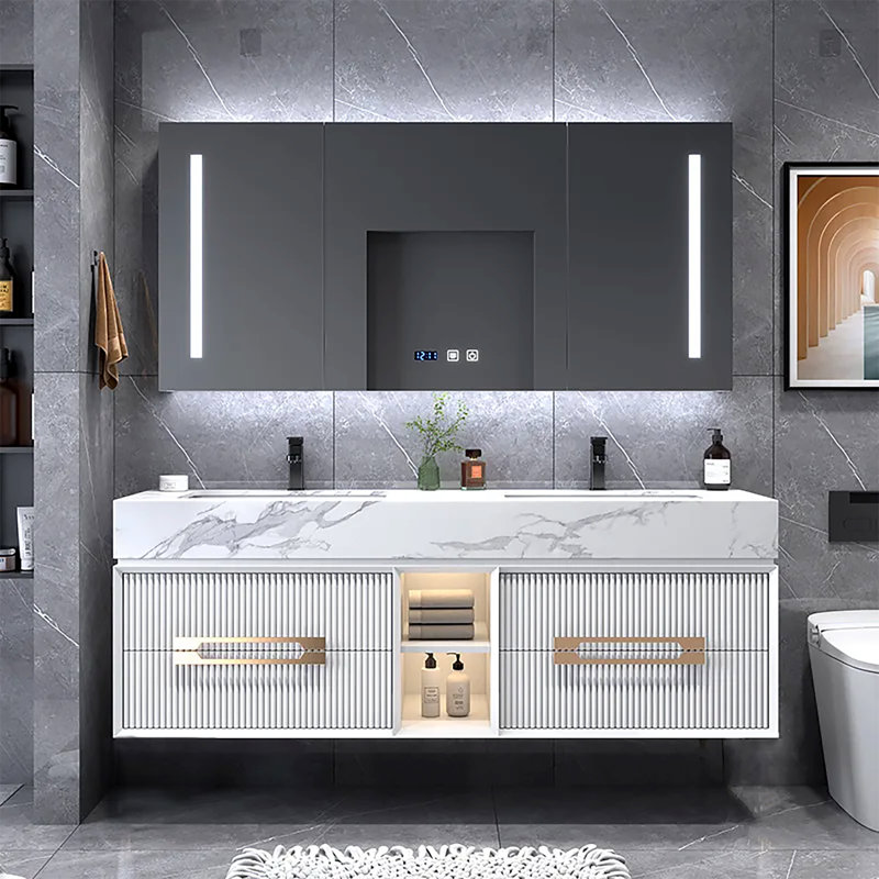 Ensemble de meuble-lavabo double Sienna-White avec comptoir en marbre de Carrare 60 po