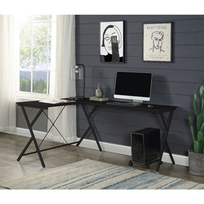 Bureau d'ordinateur en L avec support d'ordinateur, noir