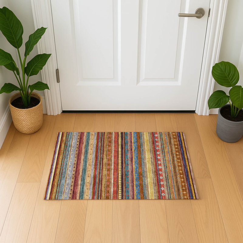 Premium Machine Washable Mayfield  Striped Rug, 1'8" x 2'6", Paprika