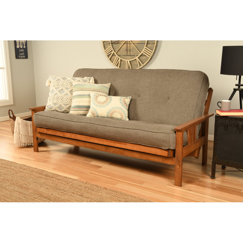 Structure de futon double avec matelas à ressorts double Johnte, Premium Pocket Coil, Lin pierre, Barbade