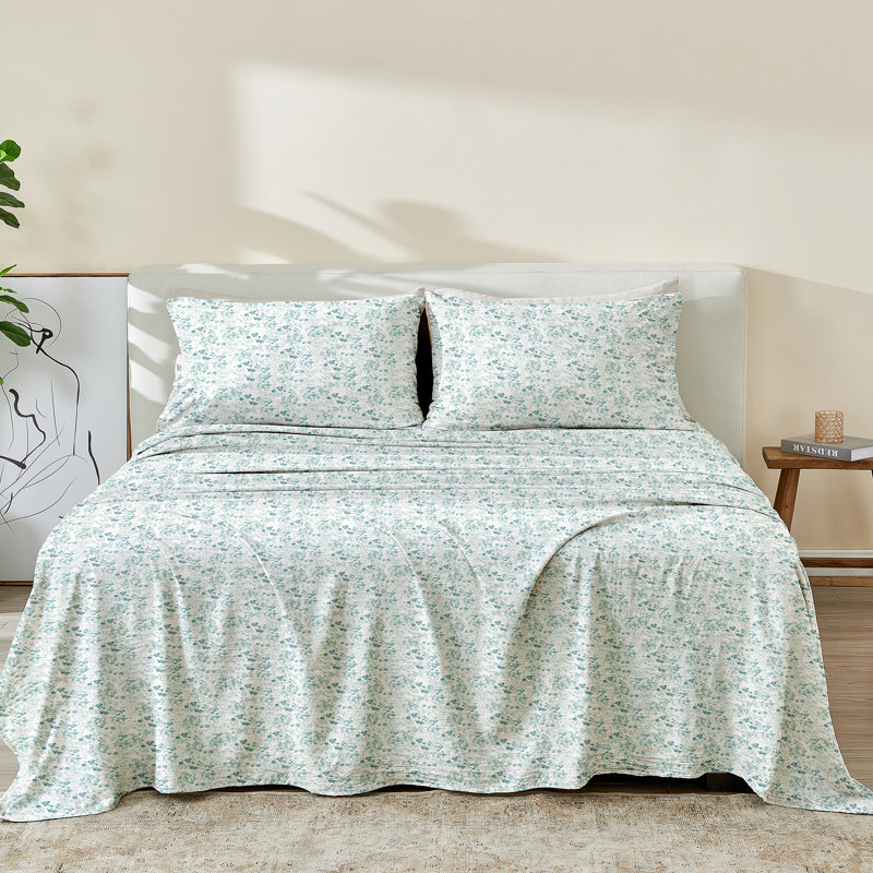 Pre Washed Microfiber Printed Sheet Set - Killian Collection, Chamblee Blue, Twin Sheet Set with 2 Pillowcases