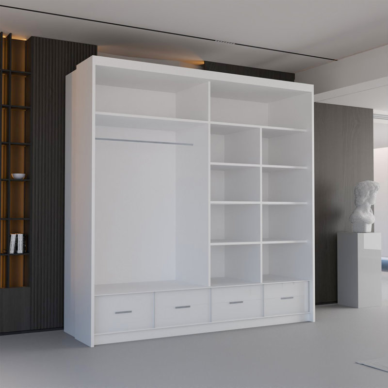 Bahos 3 Door Manufactured Wood Wardrobe, White, 220cm H x 208cm x W 66cm D