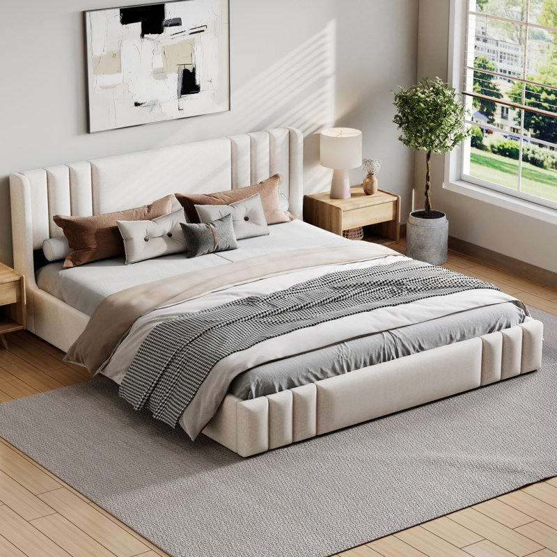 Base de lit tapissier grand format, Beige, Grand lit