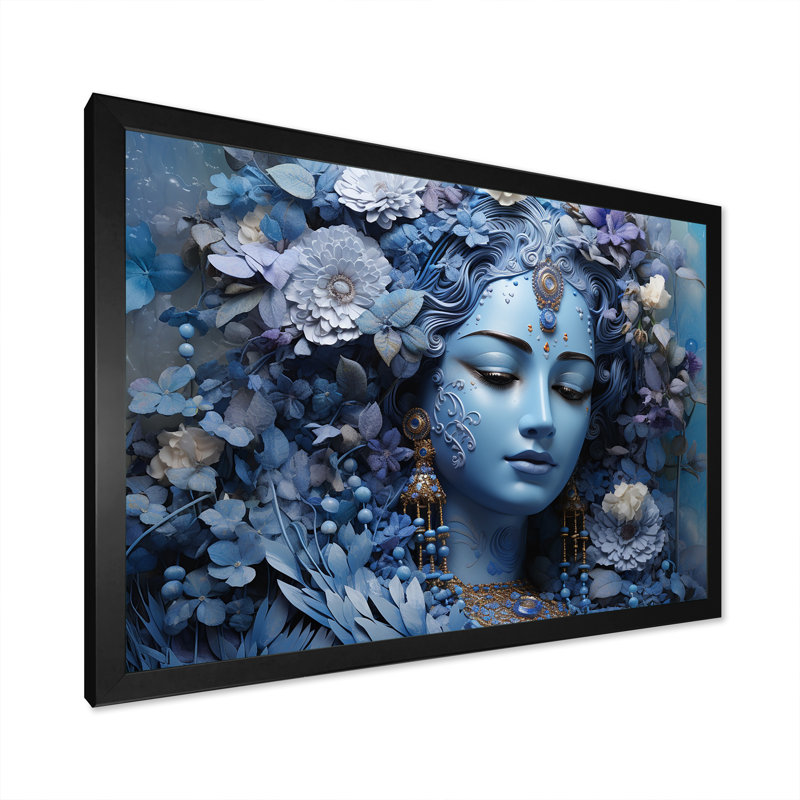 L'hindouisme Varunas Watery Wisteria - impression, Cadre simple noir, H 12 po x l 20 po x P 1 po