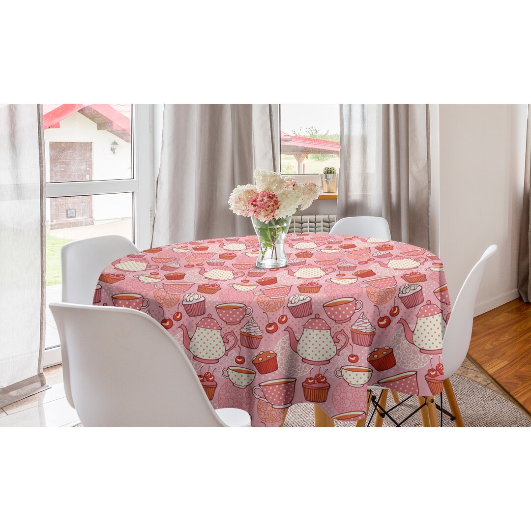 Runde Tischdecke, Kirschen und Cupcakes, Tee-Party, Rosa Beige orange