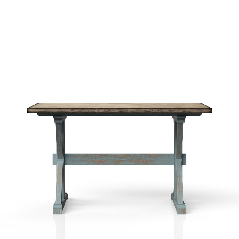 Table X à hauteur de comptoir décontractée en bois massif bleu + avec