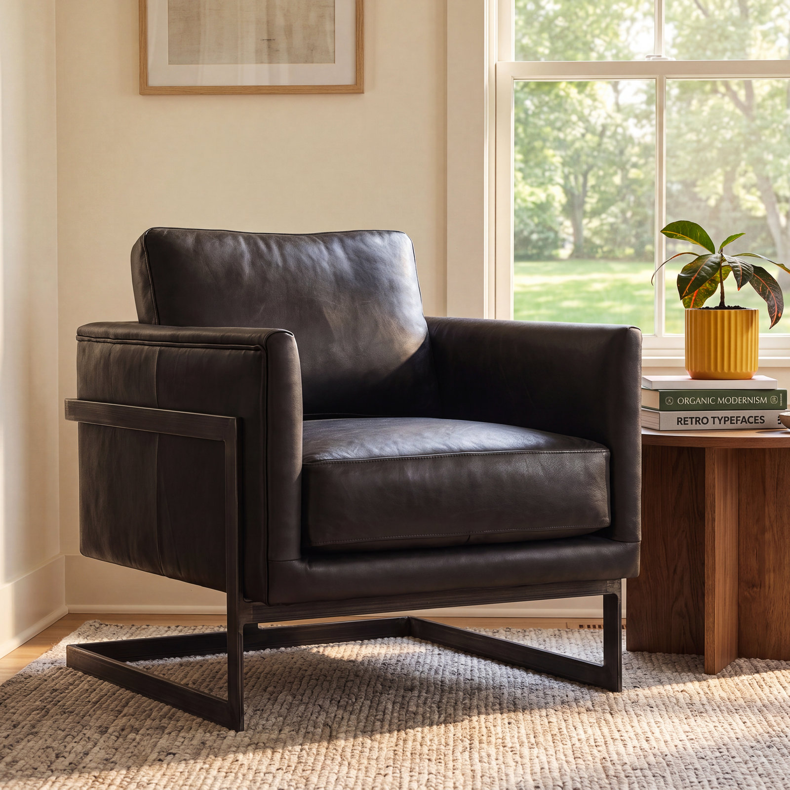 Oliver 27" Wide Armchair, Black Genuine Leather