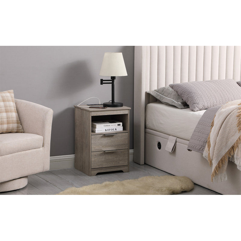 Table de chevet avec station de charge, Gris