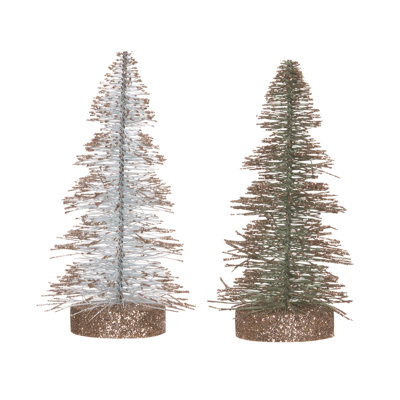  Small Sisal White Bottle Brush Tree Set of 2 Christmas Home Decorations