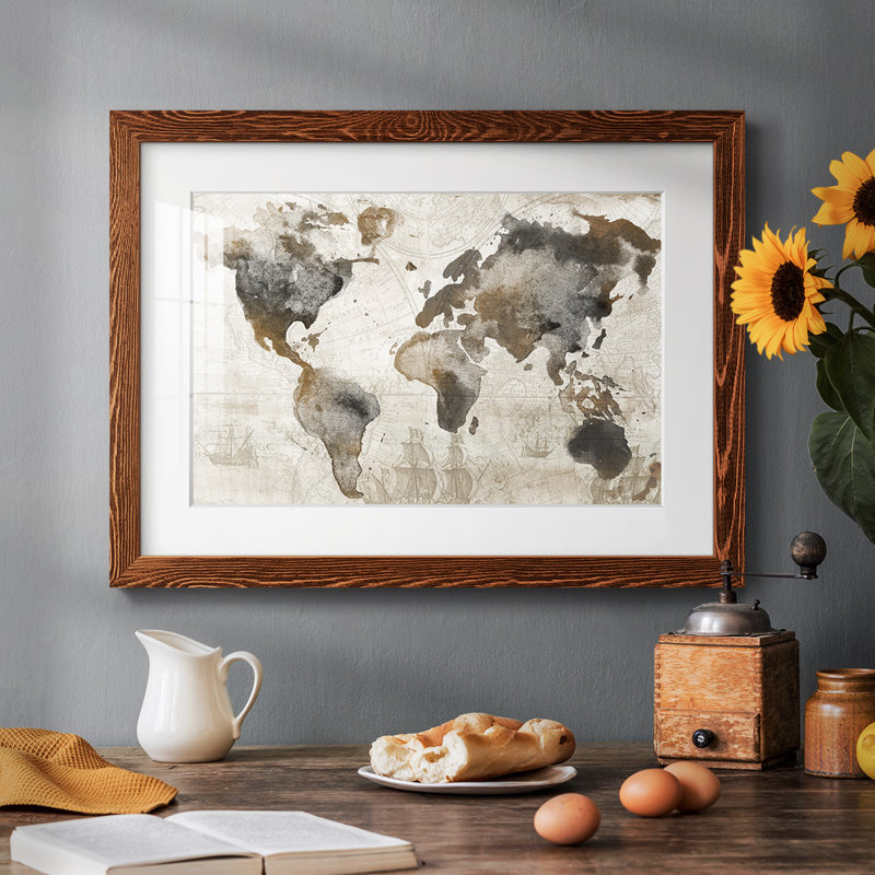 Carte ancienne - Carte du monde vintage, encadrée sous verre acrylique, décoration murale pour bureau et bibliothèque, Érable