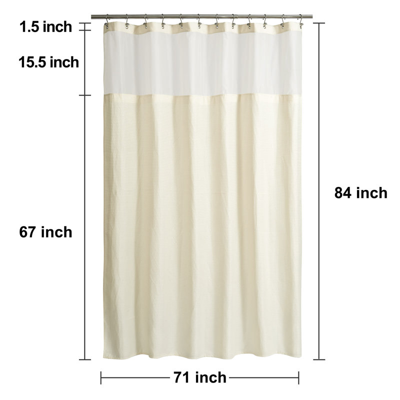 Rideau de douche Waffle Weave avec doublure à encliqueter, 12 crochets inclus, Crème, crème, H 84 po x l 71 po