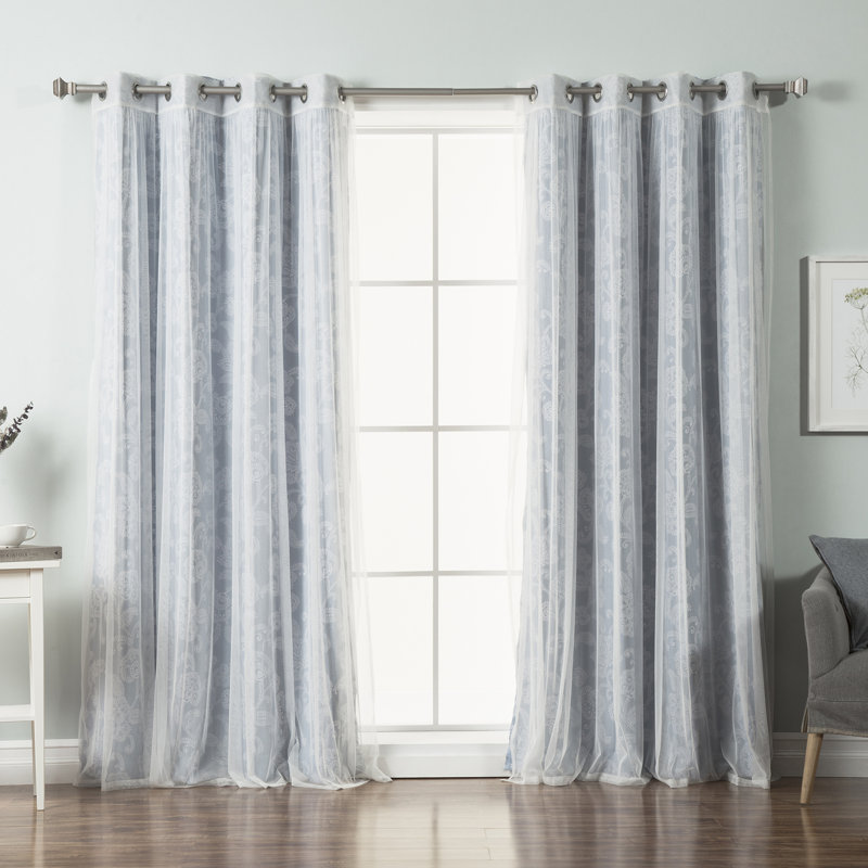 Paire de rideaux semi-transparents avec œillets Ghia, Bleu pâle