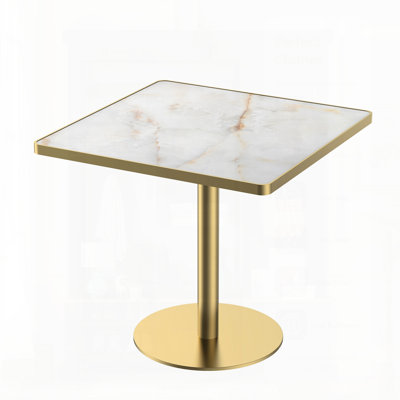 Square Modern Dining Table Bistro Table With Faux Marble Top, Easy Assembly, Sturdy Metal Frame, And Elegant Design