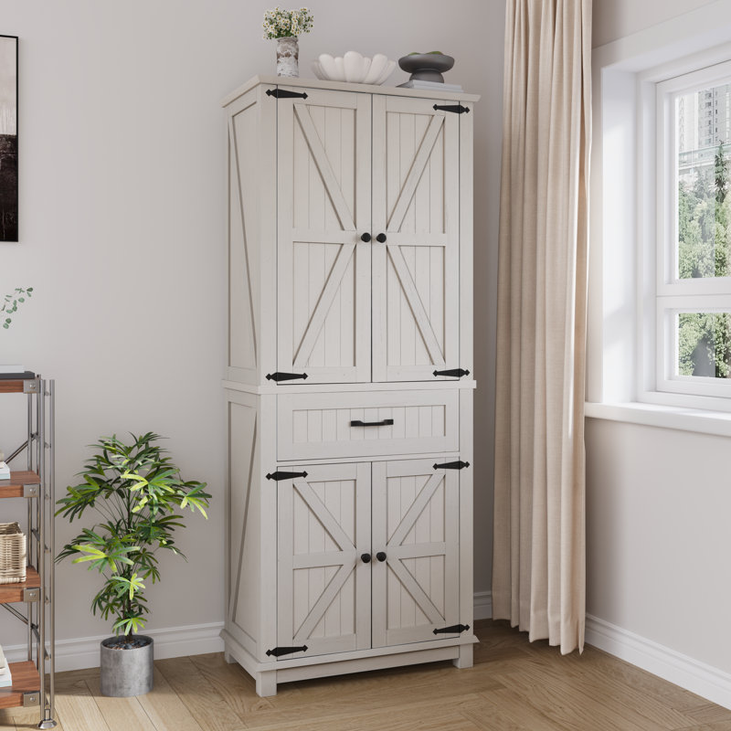 Armoire de cuisine 72,7 po avec 2 portes, tablettes réglables et tiroir, Brun