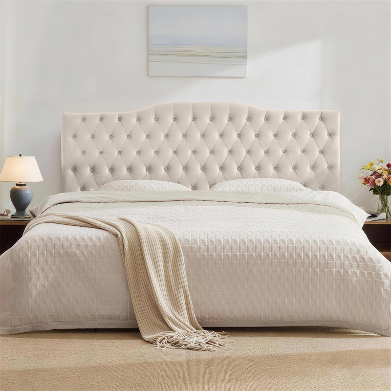 Tête de lit tapissier Aveigha, Velours beige, Grand