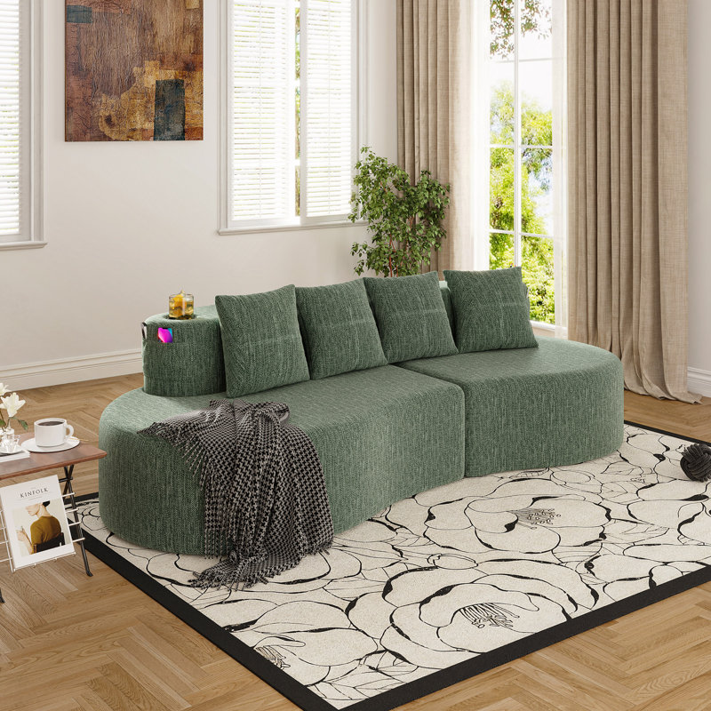 Canapé modulaire incurvé moderne 3 places, Chenille verte, Vert