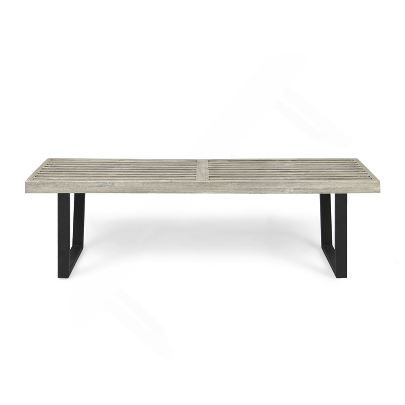 Metal/Solid Wood Outdoor Bench, Light Gray/Black