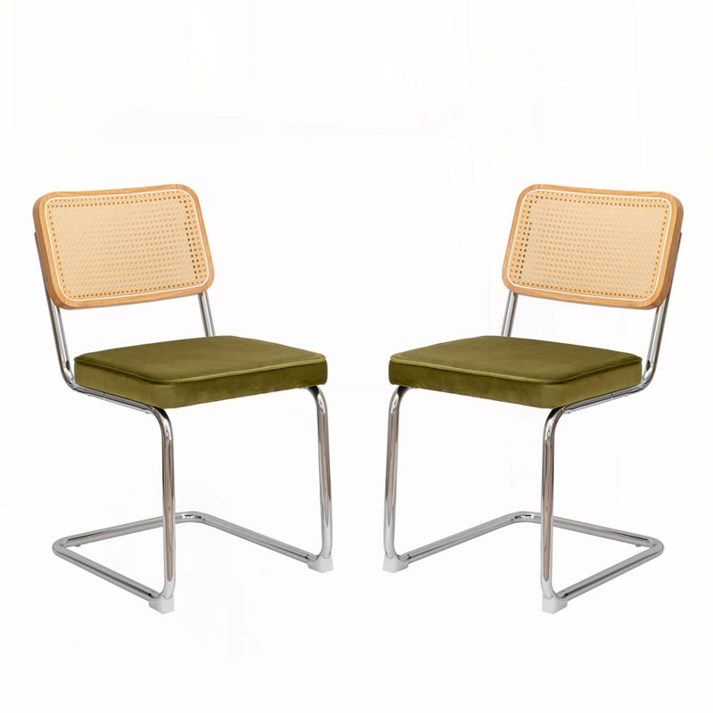 Chaises de salle à manger en velours avec pieds, Vert olive, Argent argent