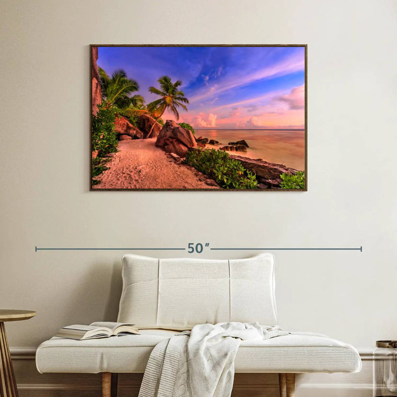 La Digue Sundown, 40 po x 27 po, Cadre flottant noyer