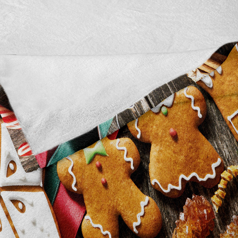 Ambesonne Gingerbread Man Fleece Throw Blanket Biscuits Rustic Multicolor, 50" W x 70" L