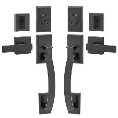 Double Door Handle Set Double Door Lock Set Matte Black Arched Door Lever