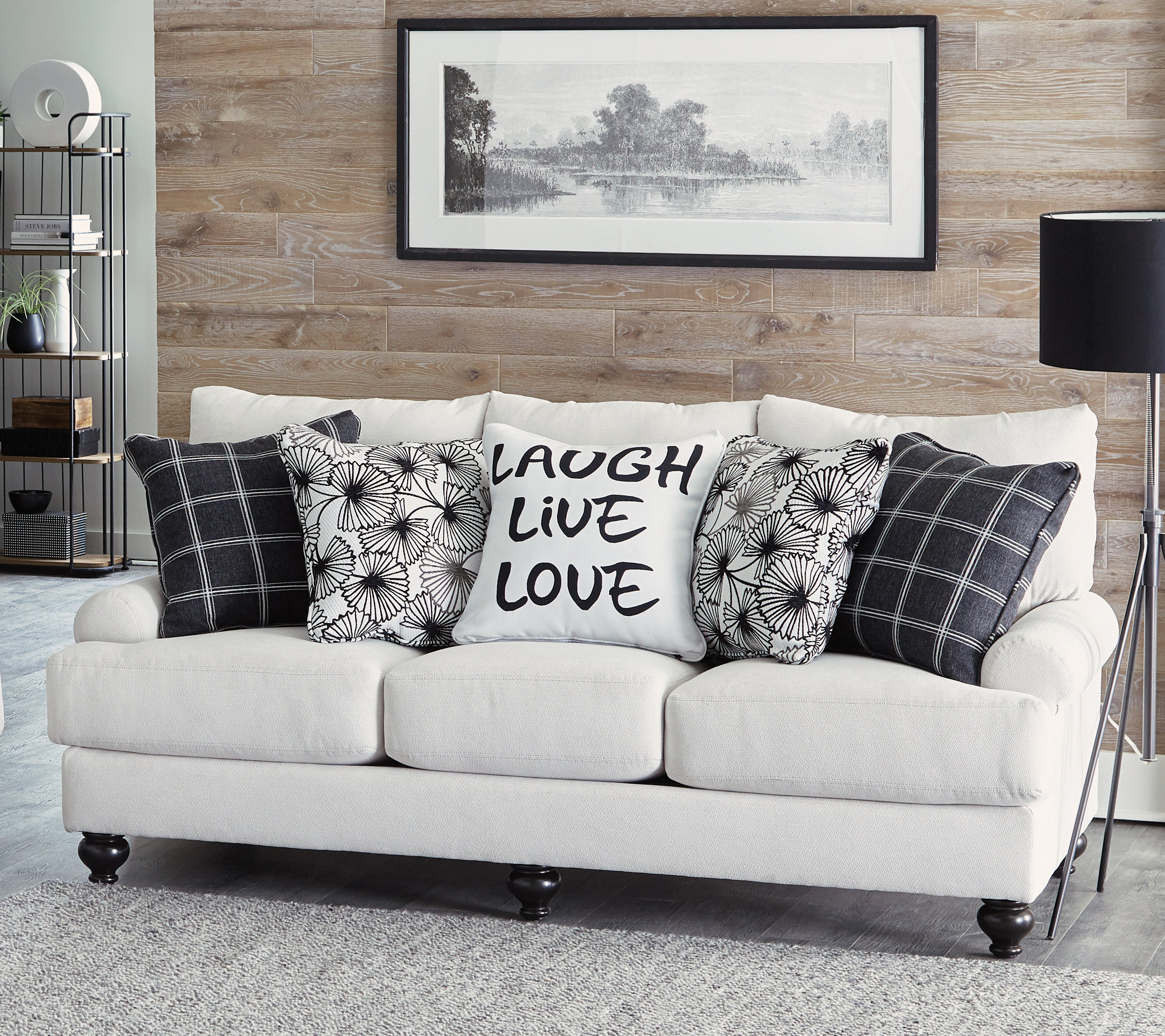 Navay 85 Upholstered Sofa with Comfort Coil Seating and 5 Included Accent Pillows