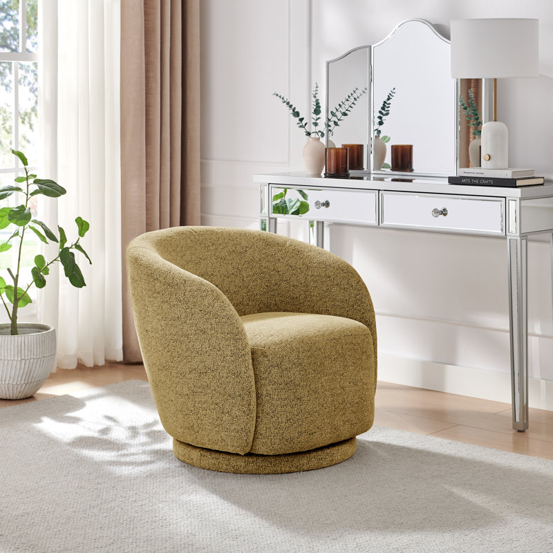 Temecka Retro Upholstered Cocoon Tub Swivel Accent Armchair - Simple and Sleek Style, Mustard