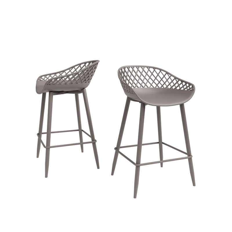 Caraballo Crippen 26" Counter Stool with Low Ergonomic Back for Indoor or Outdoor with Metal Legs and Footrest, Warm Gray
