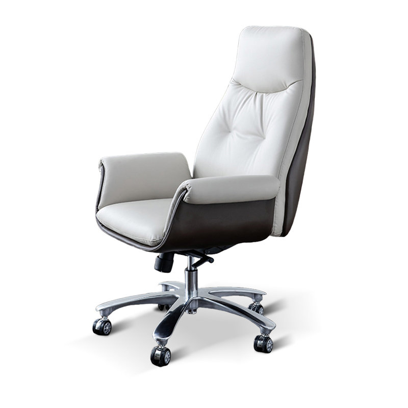 White + Brown Hight adjustable Microfiber Leather + Aluminium Alloy Office Chair