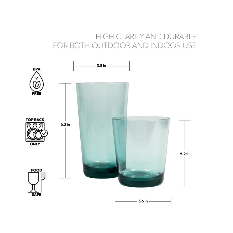 Elton 8-Piece Acrylic Assorted Glassware Set, Sage
