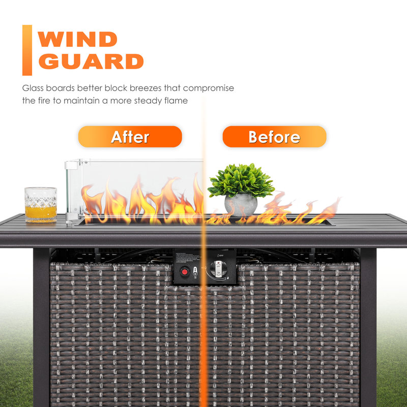 Rectangular Transparent Tempered Glass Fire Pit Wind Guard