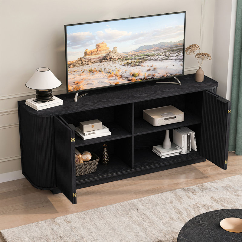 63-Inch Wavy Storage Sideboard With Adjustable Shelves And Double-Door Design, Black