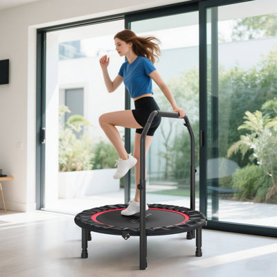 Mini trampoline pliable 40 po, trampoline Rebondeur pour adultes avec poignée en mousse réglable et bandes de résistance, Rebondisseur d'entraînement pour l'entraînement intérieur et extérieur, charge maximale 330 lb, rouge