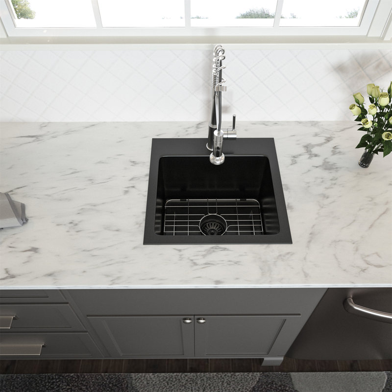 15*15*9 Inch Drop In Kitchen Sink Gunmetal Black Topmount 16 Gauge Deep Single Bowl Stainless Steel Sink Basin