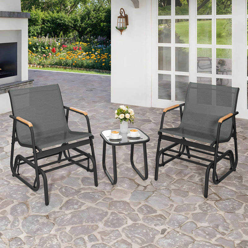 Ensemble bistro de patio 2 personnes avec chaises berçantes et table basse de bistro gris, Gris