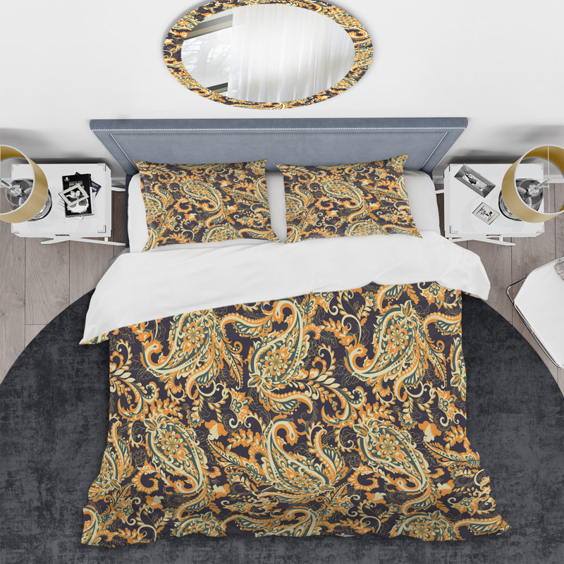 Cachemire floral jaune - ensemble de housse de couette abstrait - microfibre de polyester