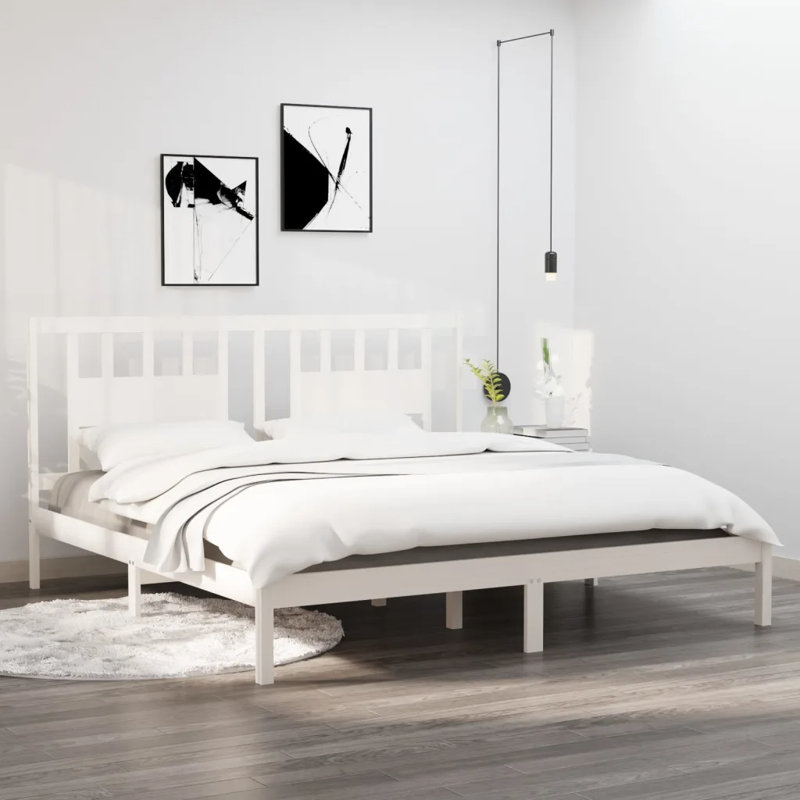 Bed Frame Solid Wood, White, Double (4'6")
