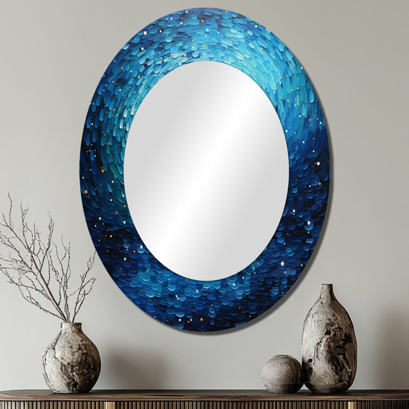 Pointillism River Majestic Cascade - Blue Large Mirror, Traditional Unique Wall Mirror Decor, Printed Metal Art, 36" x 24"