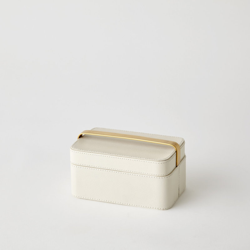 Boîte décorative en cuir , Ivoire, H 5 po x l 8,25 po x P 5 po