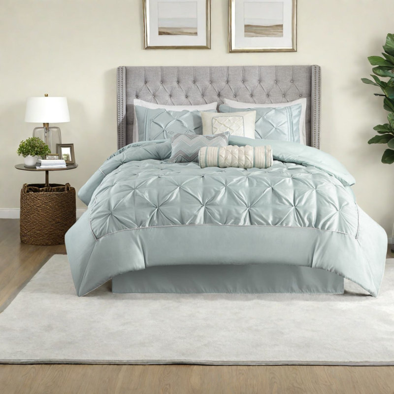 Ensemble de literie élégant 7 pièces, polyester confortable, écume de mer sophistiquée pour la maison