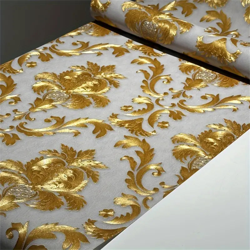 Rouleau de papier peint Deakyne, Blanc / doré