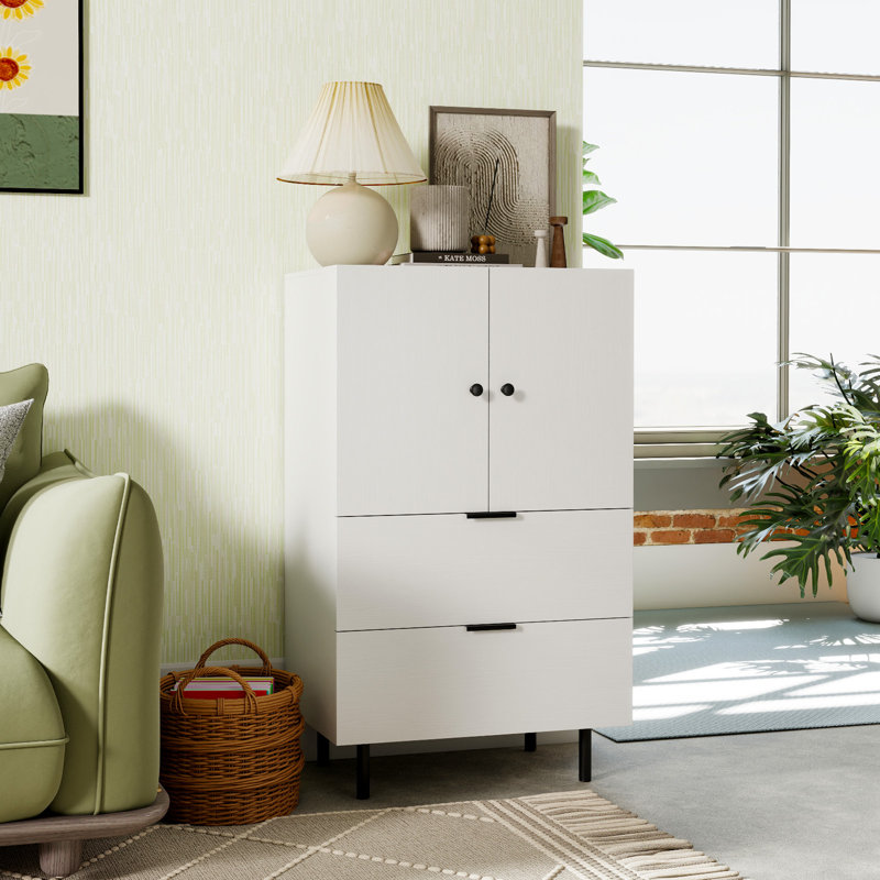2-Door Serving Cupboard w/ Drawers & Storage Cabinet Metal Legs for Living Room