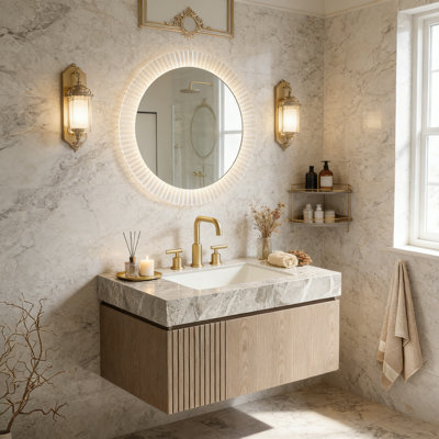 Meuble-lavabo flottant avec espace de rangement multifonctionnel et 3 trous de robinet pré-percés