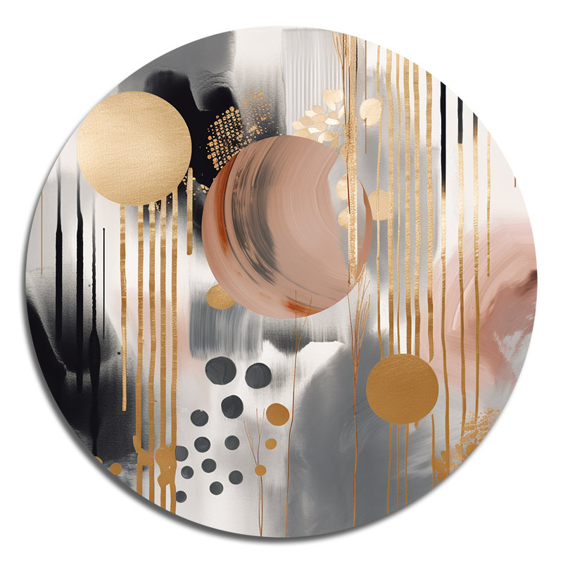 Rayures et cercles abstraits couleurs douces - Décoration murale abstraite en métal marbré, H 16 po x l 16 po x P 1 po