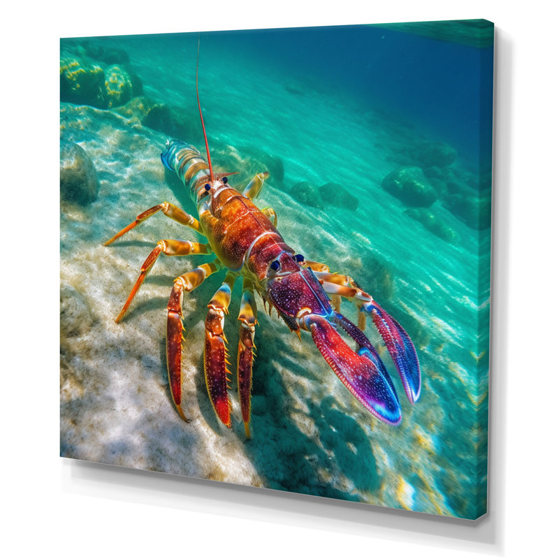 Homard rouge dans une eau turquoise tropicale - impression, H 24 po x l 24 po x P 1 po, Toile tendue