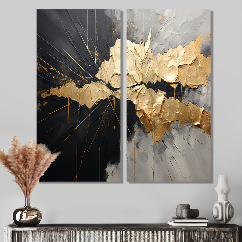 Noir et or abstrait méditation I - art mural moderne, H 40 po x l 40 po, Toile tendue, Ne s’applique pas